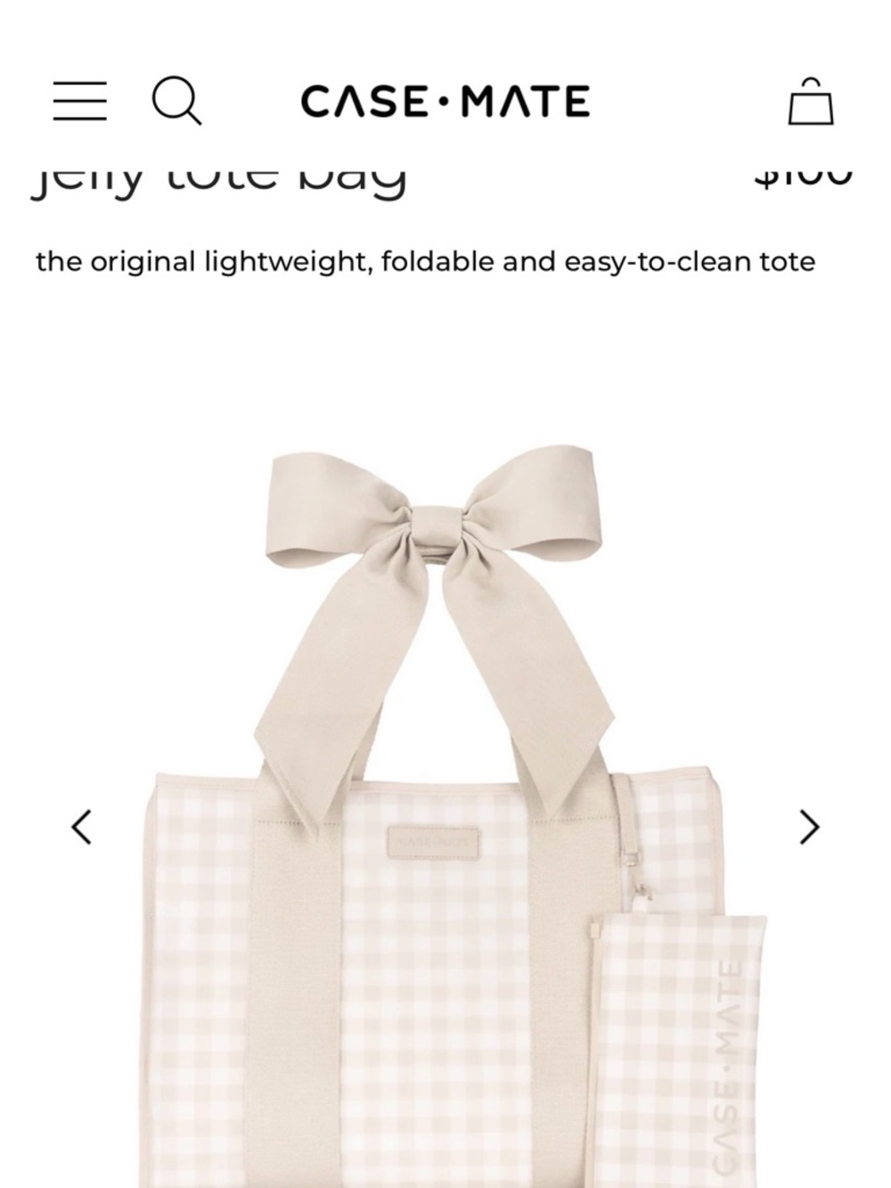 case-mate Beige Gingham Jelly Tote with Bow Handles